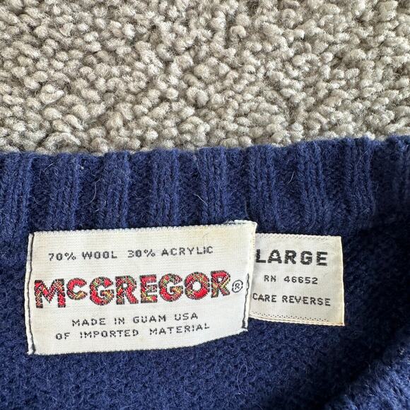 VINTAGE 80s McGregor Sweater Mens Large Blue Red Wool Blend Argyle Pullover * - Picture 6 of 11